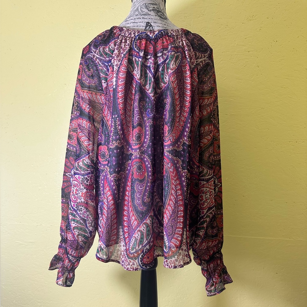 LOFT Sheer Paisley Blouse Purple & Pink Long Sleeve NWT Large - Picture 5 of 11